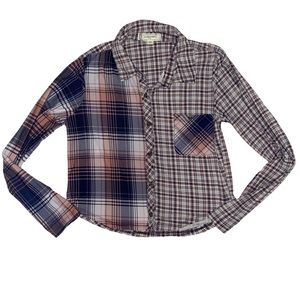 No Comment | Crop Unique Two Plaid Designs Flannel Button Down